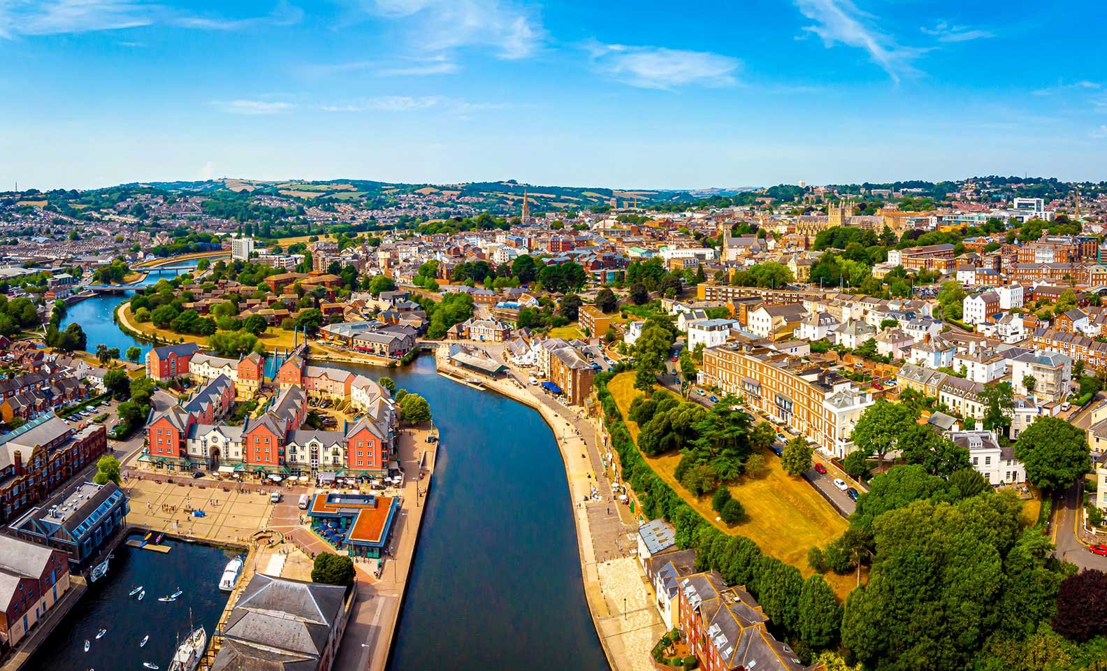 Exeter cityscape with the Exeter Cathedral 